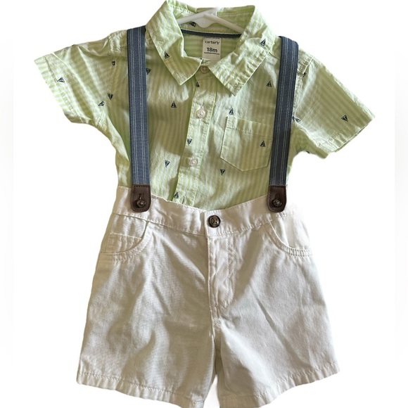 Baby Boys Sailboat Dress Me Up Bodysuit, Shorts and Suspenders, 3 Piece Set 18M - Picture 1 of 4
